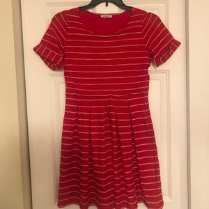Anthropologie Bordeaux Scalloped Striped Dress